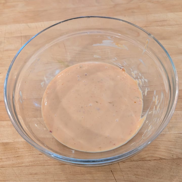 Image of the Boom Boom Sauce, resting in a glass bowl, looking like a winner.  Waiting for the big game.