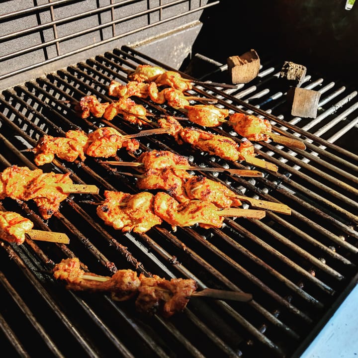 My Grilled chicken Shawarma on skewers grilling up well.