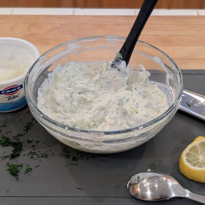 A very tasty bowl of Tzatziki Sauce... ready for a gyro!
