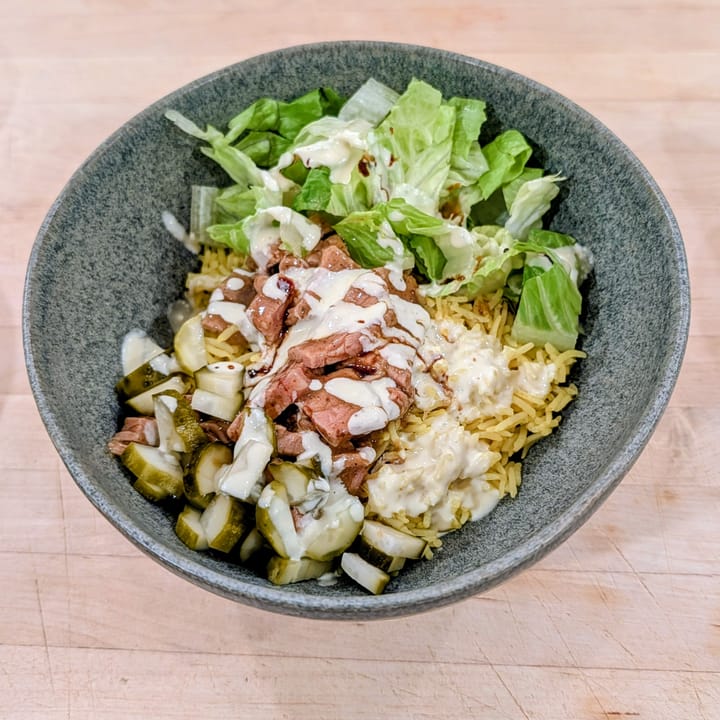 We used some leftover Rib Roast for this Shawarma Rice bowl and this could not have been better. This recipe can not only be worldly... but also versatile and flavorful.