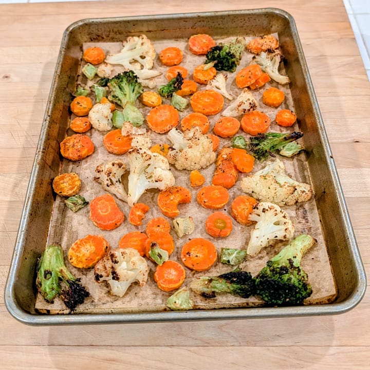 These mix vegetables are just out of the convection oven... really is great to go from frozen to ready in 30 minutes.